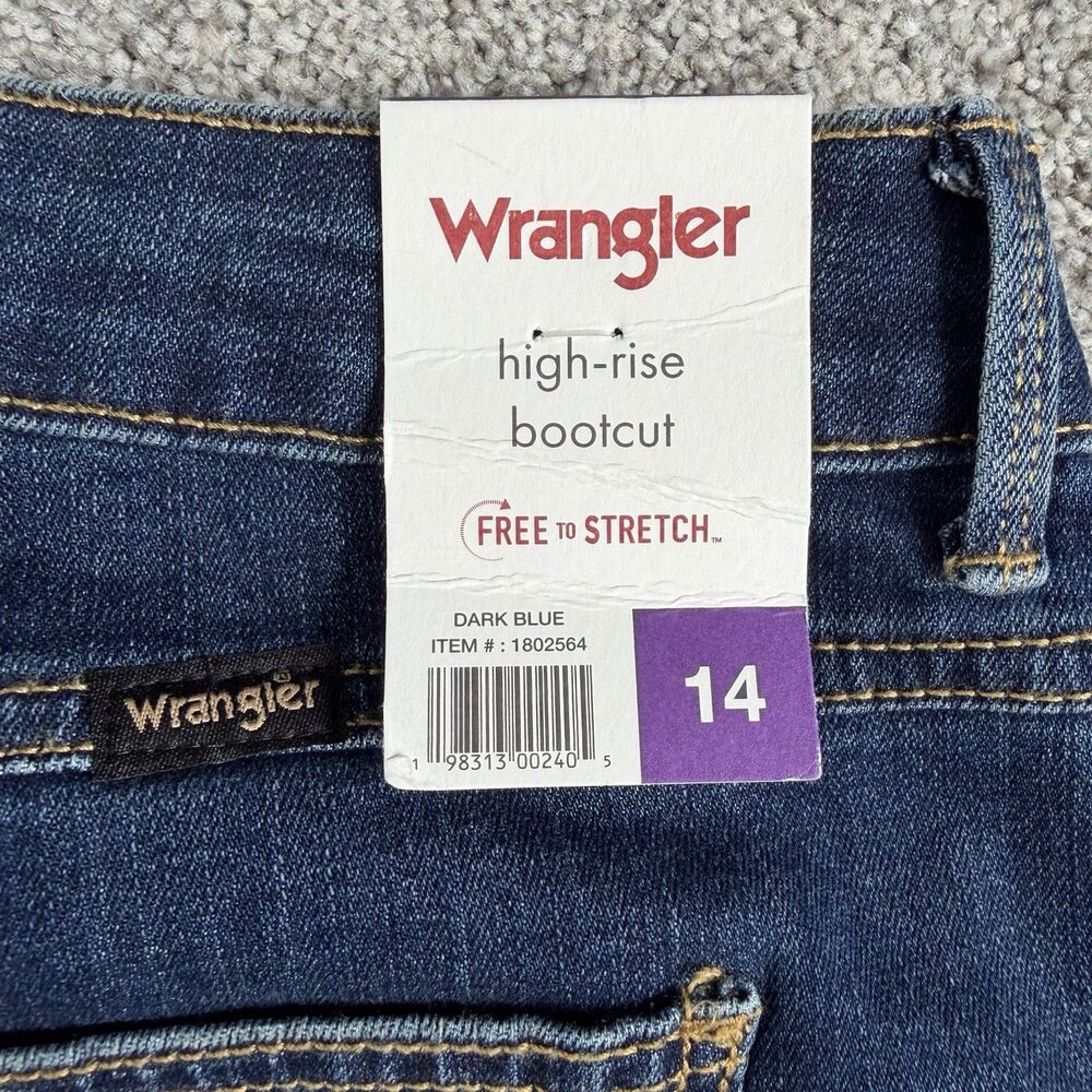 Wrangler High Rise Bootcut Jeans Womens Stretch Dark Wash Blue Size 14 32x27 NEW - Picture 10 of 14
